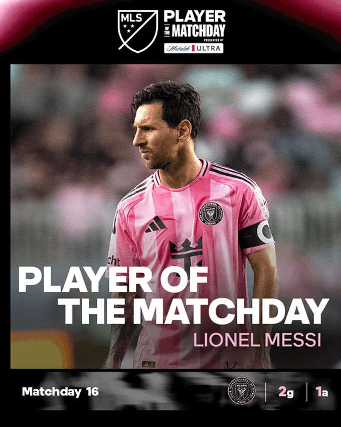 美职联官方：2球1助，梅西获评美职联本轮最佳球员