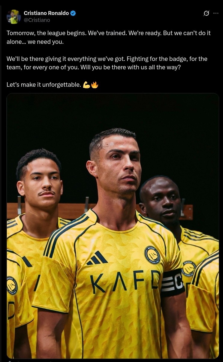 九游官网入口-C罗社交媒体发文预热新赛季：联赛明日打响，全队准备就绪！